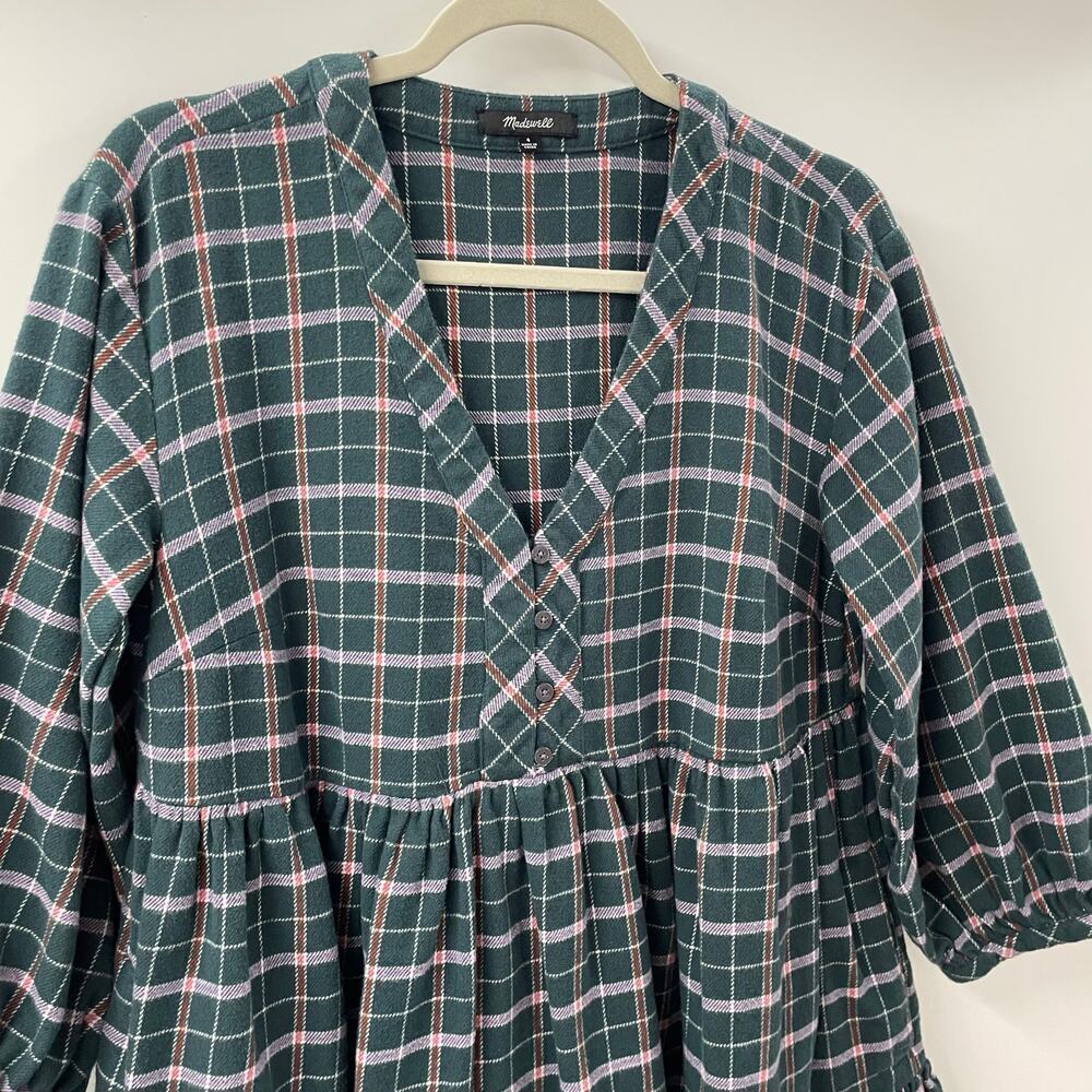 Madewell 4 Flannel Colette Mini Dress in Plaid Midnight Green NB856 - Picture 7 of 13